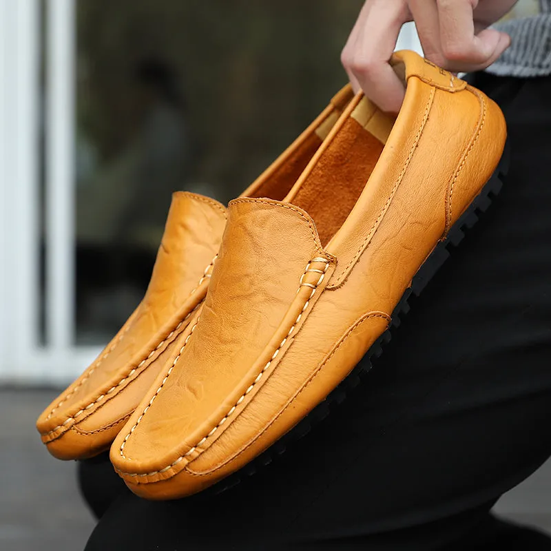 Men's Spring/Autumn Genuine Leather Casual Slip-On Loafers/Moccasins | Plus Size