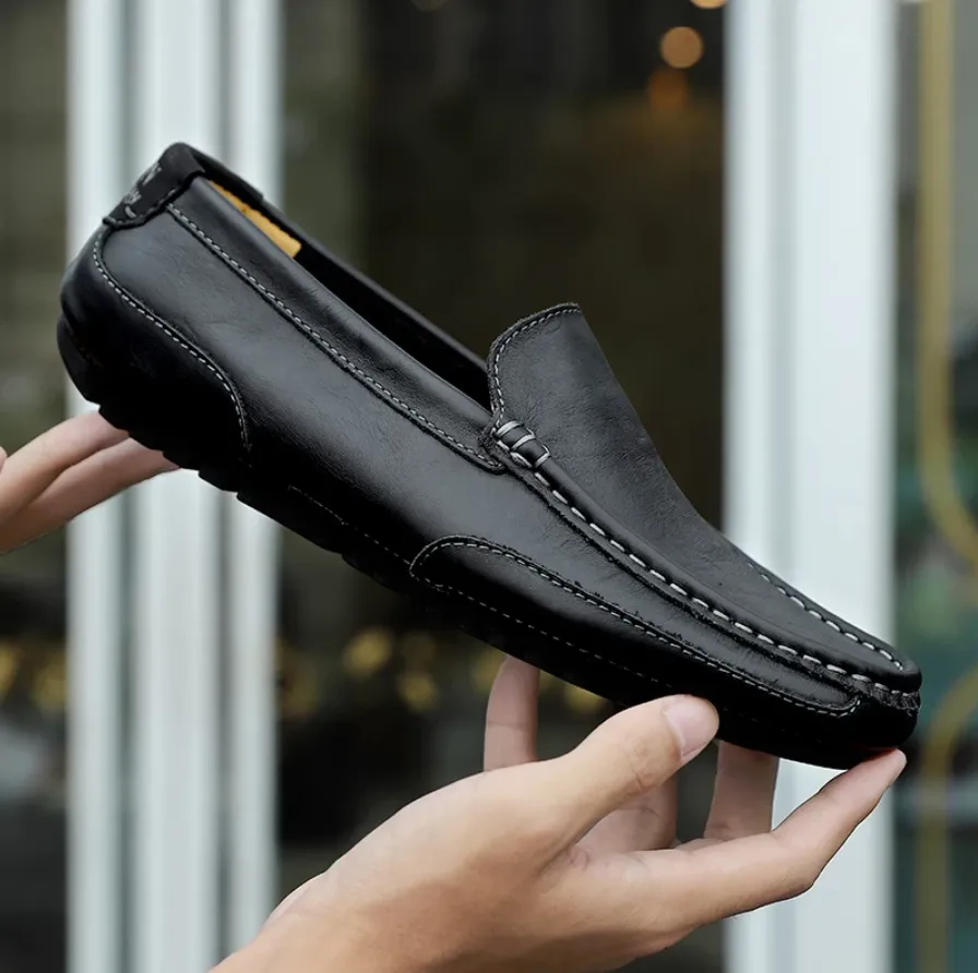 Men's Spring/Autumn Genuine Leather Casual Slip-On Loafers/Moccasins | Plus Size
