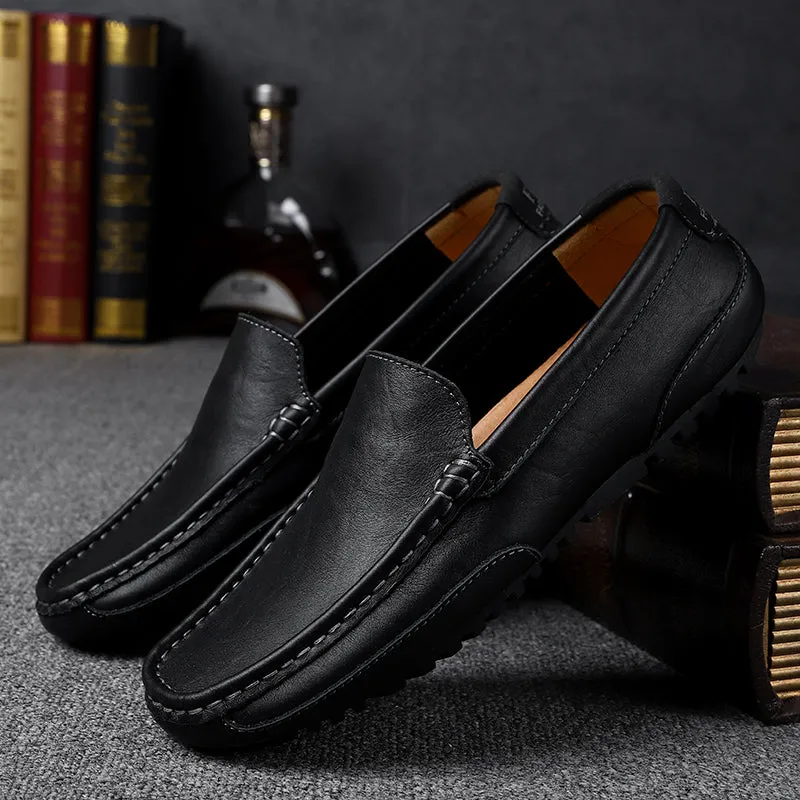 Men's Spring/Autumn Genuine Leather Casual Slip-On Loafers/Moccasins | Plus Size
