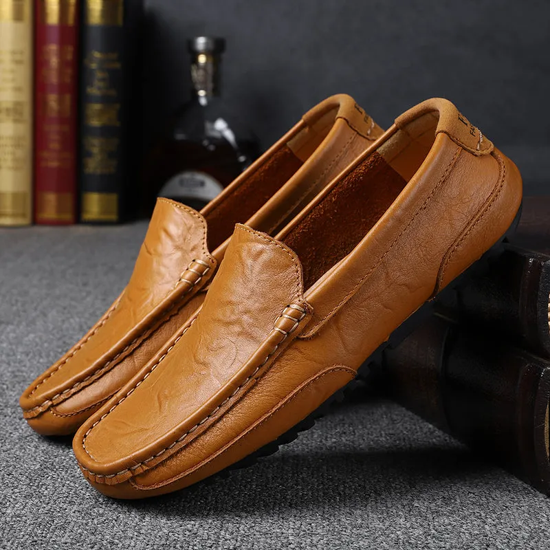 Men's Spring/Autumn Genuine Leather Casual Slip-On Loafers/Moccasins | Plus Size