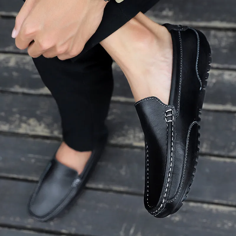 Men's Spring/Autumn Genuine Leather Casual Slip-On Loafers/Moccasins | Plus Size