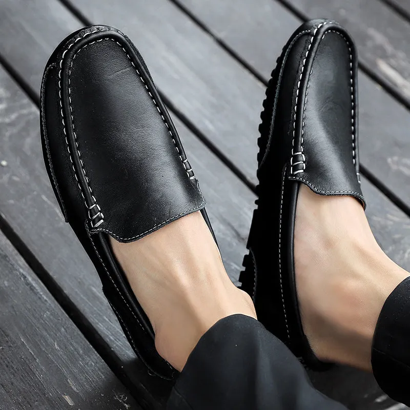 Men's Spring/Autumn Genuine Leather Casual Slip-On Loafers/Moccasins | Plus Size