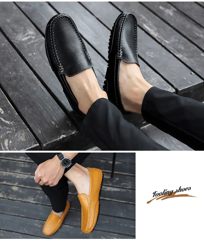 Men's Spring/Autumn Genuine Leather Casual Slip-On Loafers/Moccasins | Plus Size