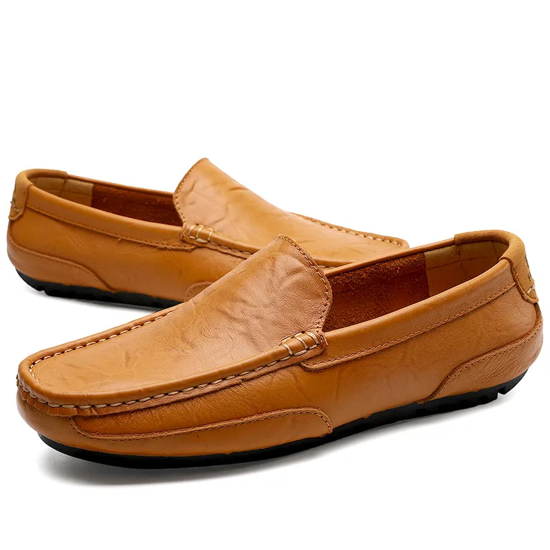 Men's Spring/Autumn Genuine Leather Casual Slip-On Loafers/Moccasins | Plus Size