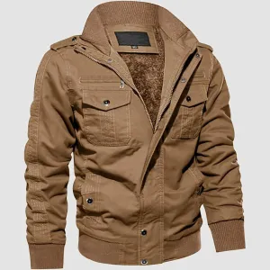 Men's Winter Cargo Jacket Military Pilot Coat Fleece Warm Stand Collar Tactical Jacket