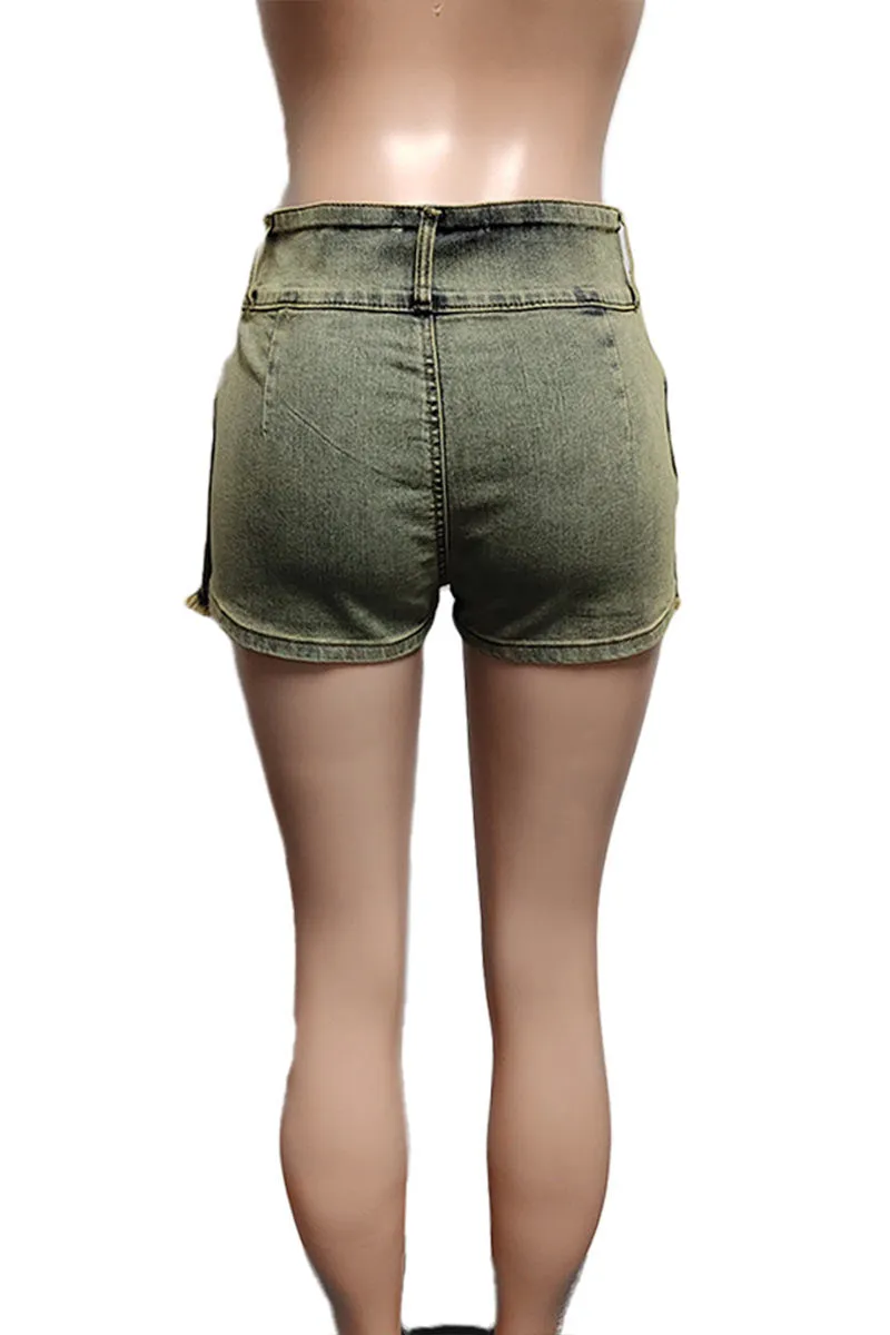 PE874 Denim Pleated Frayed Culotte Shorts