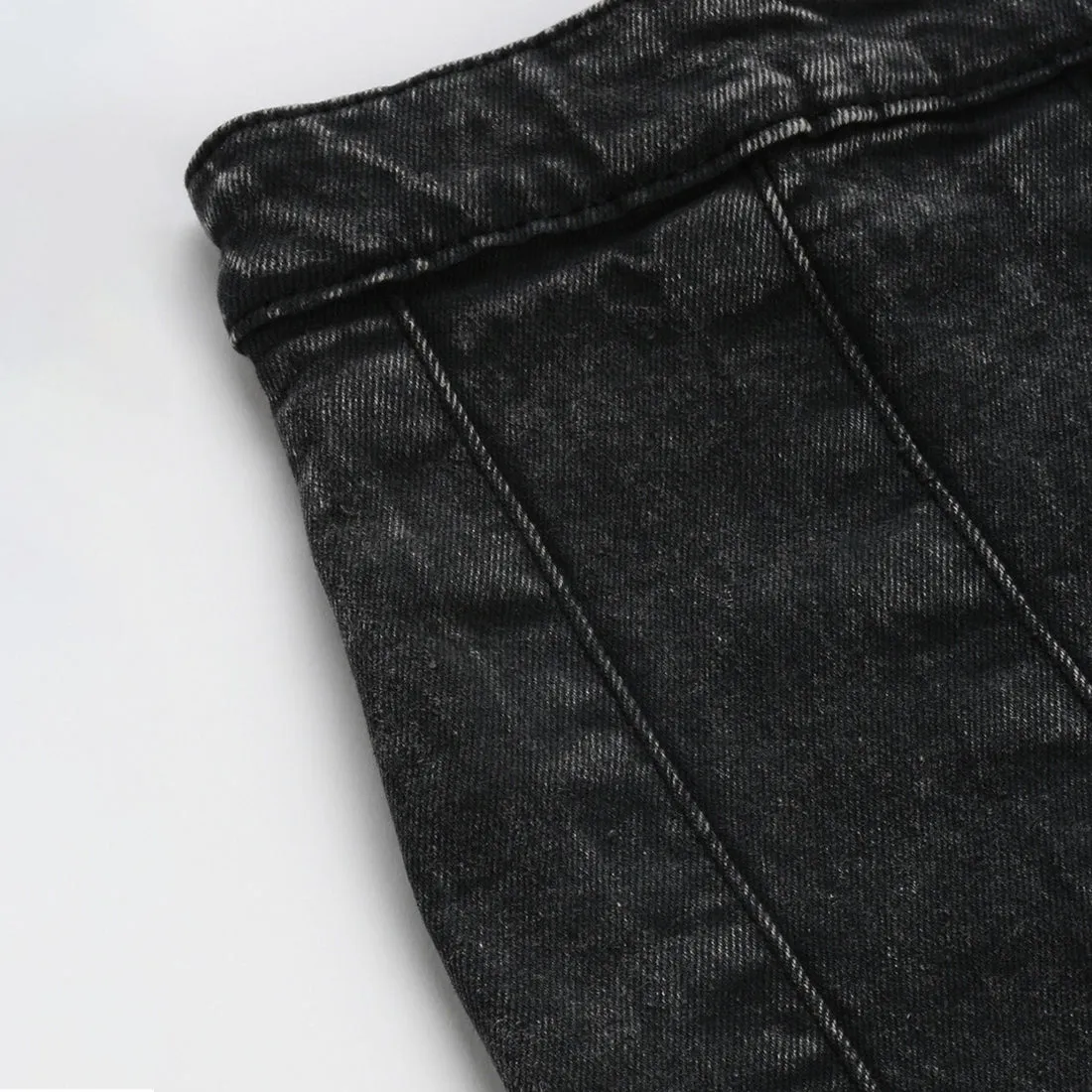 Pleated Denim Mini Skirt