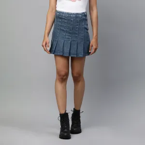 Pleated Denim Mini Skirt