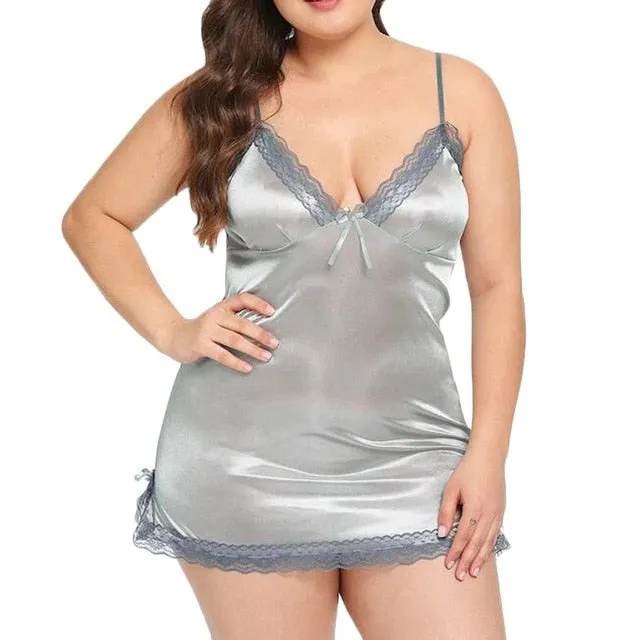Plus Size Silver Silk Lace slip