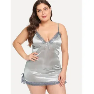 Plus Size Silver Silk Lace slip