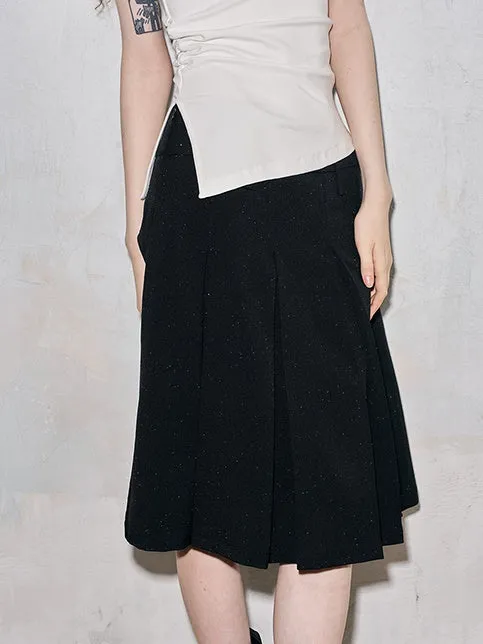 Polka Dot Tuck Pleated Midi Skirt