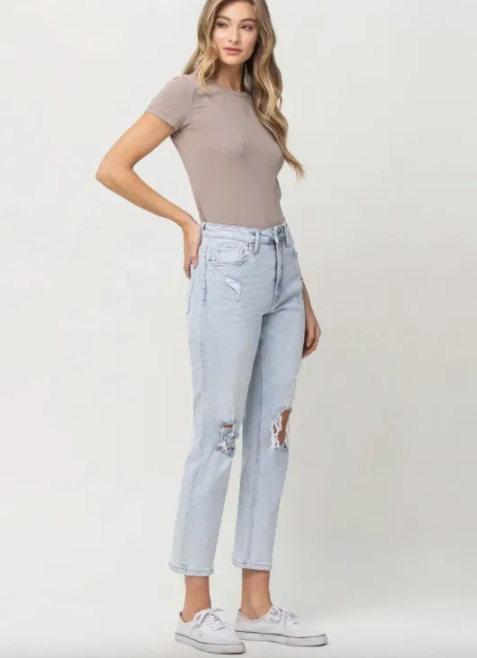 Ripped Stretch Mom Jeans