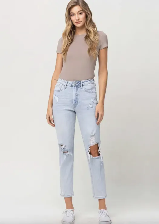 Ripped Stretch Mom Jeans