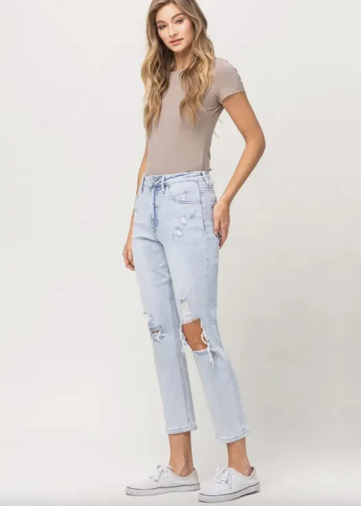 Ripped Stretch Mom Jeans