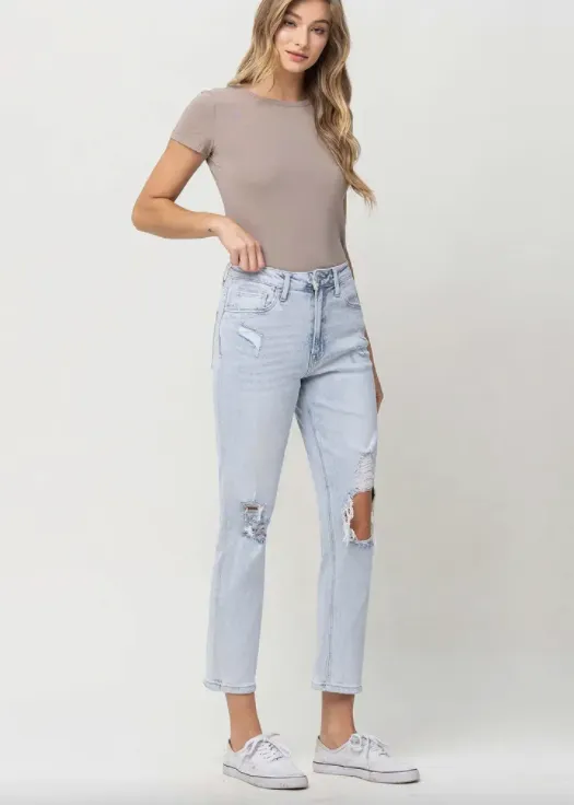 Ripped Stretch Mom Jeans