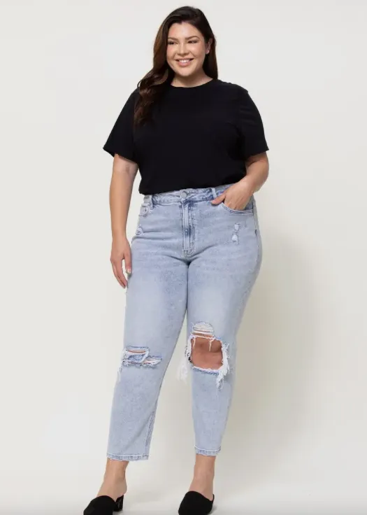 Ripped Stretch Mom Jeans