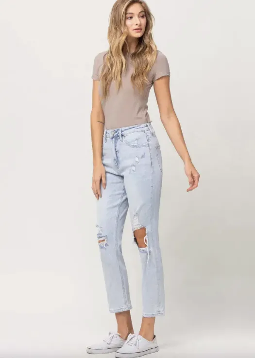 Ripped Stretch Mom Jeans