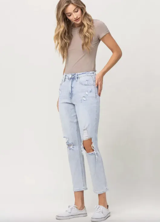 Ripped Stretch Mom Jeans