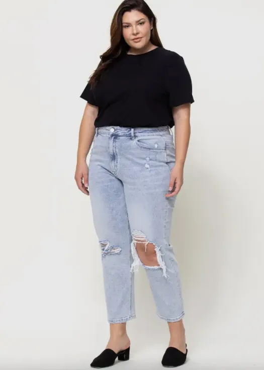 Ripped Stretch Mom Jeans
