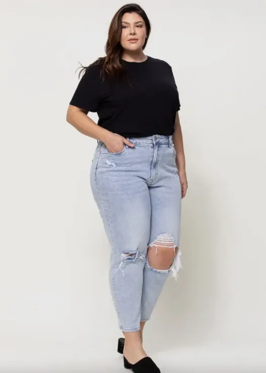 Ripped Stretch Mom Jeans