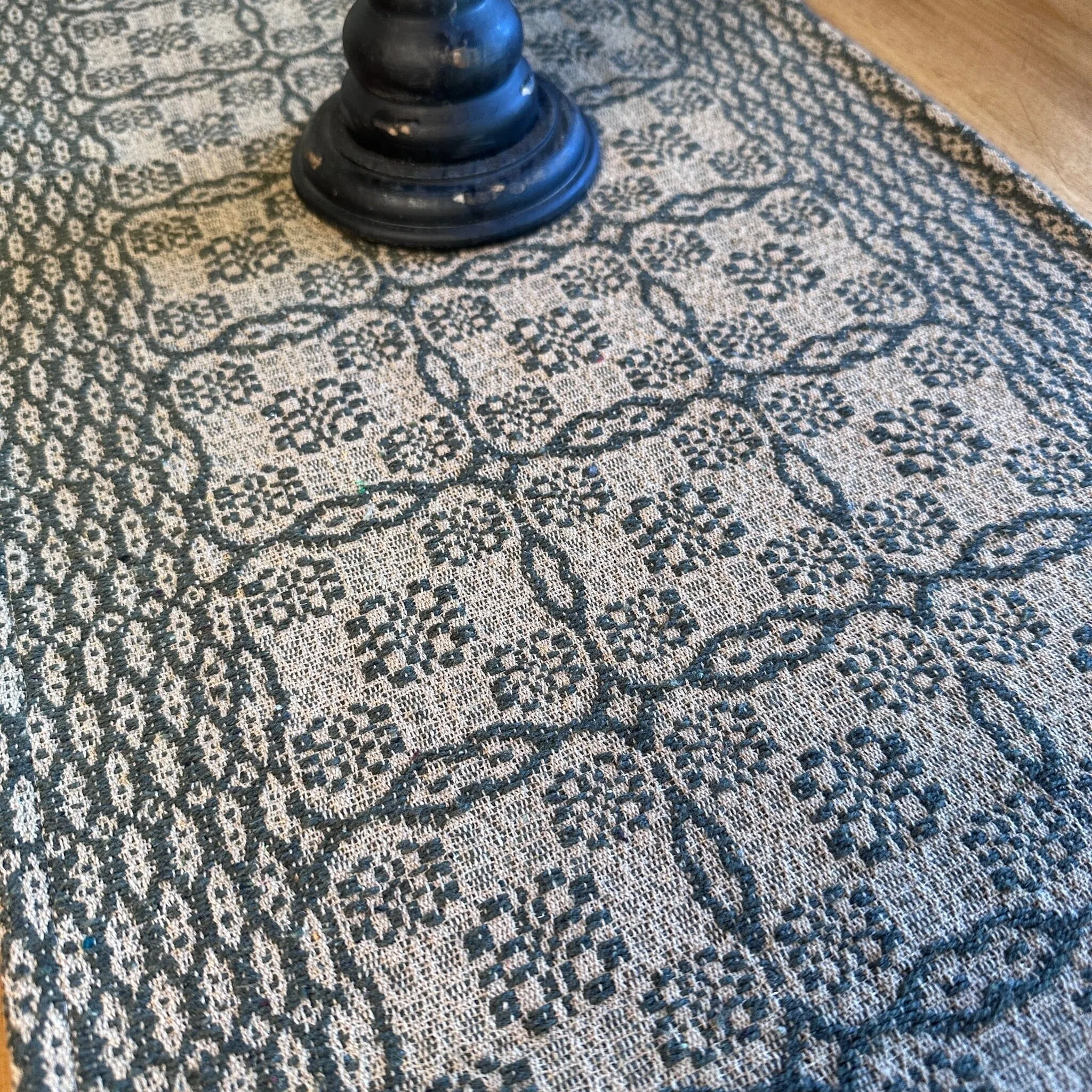 Saratoga Green and Linen Woven Table Runner 56"
