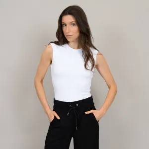 SECOND SKIN BY RD STYLE WOMEN'S ROXI SLEEVELESS CREWNECK BODYSUIT-  WHITE