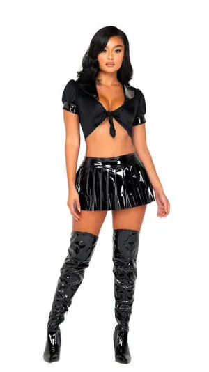 Sexy Black Pleated Vinyl Skirt Halloween Cosplay Costume (Many Colors Available)