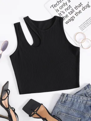 Side Cut Tank Top _ Black