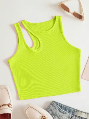 Side Cut Tank Top _ Neon Green