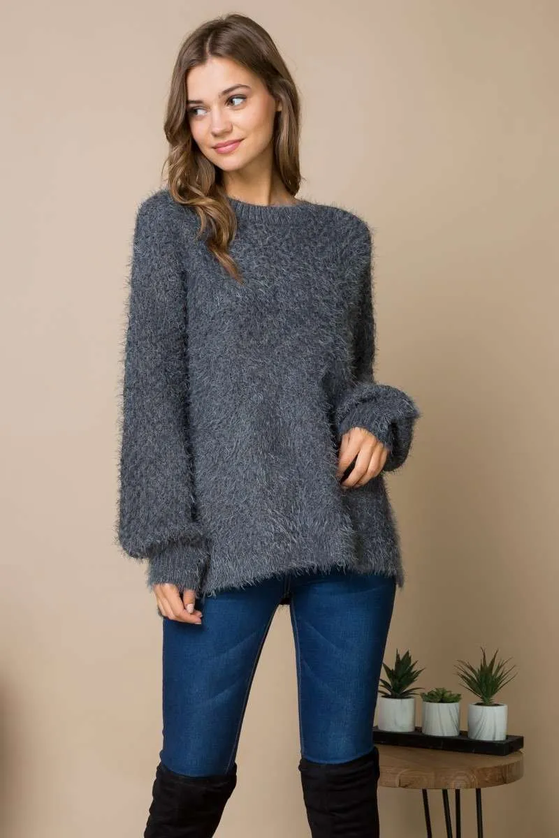 Soft Whispers - Gray Furry Sweater