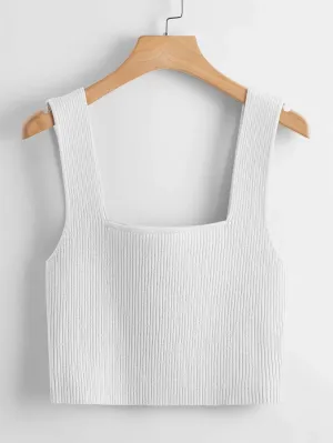 Square Neck Tank Top _ White