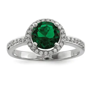 Sterling Silver White & Green CZ Brilliant Embers Halo Ring