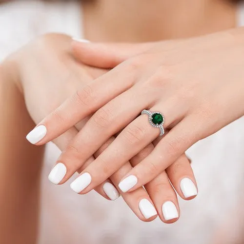 Sterling Silver White & Green CZ Brilliant Embers Halo Ring