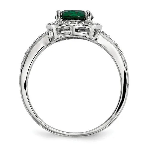 Sterling Silver White & Green CZ Brilliant Embers Halo Ring