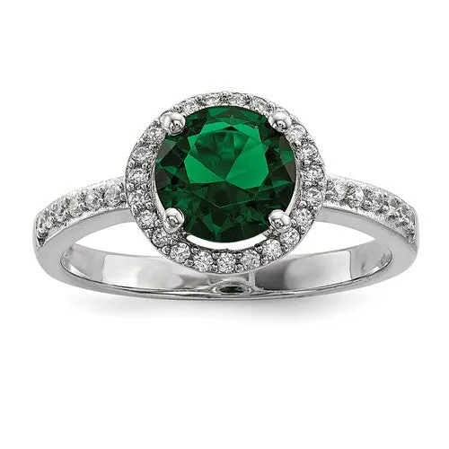 Sterling Silver White & Green CZ Brilliant Embers Halo Ring