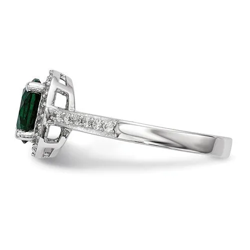 Sterling Silver White & Green CZ Brilliant Embers Halo Ring