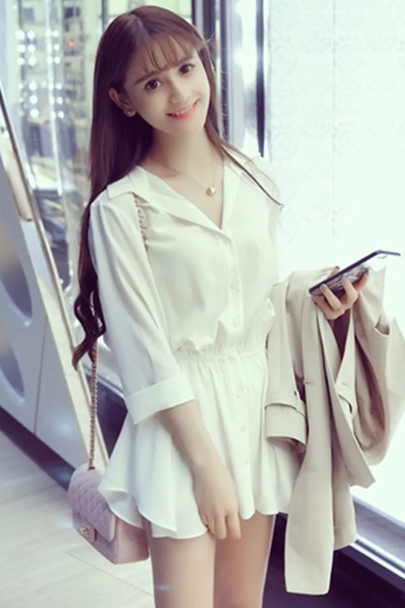 Summer Korean Slimming Trendy Slim-Look Student White A-Line Women Dress