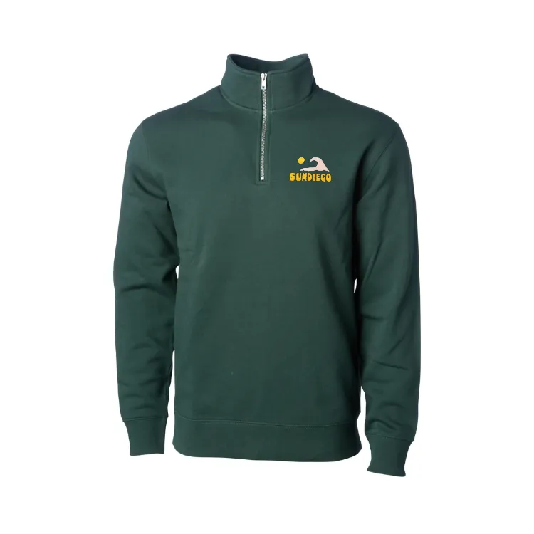 Sun Diego Cali Wave 1/4 Zip Embroidered Sweatshirt - ALPINE GREEN