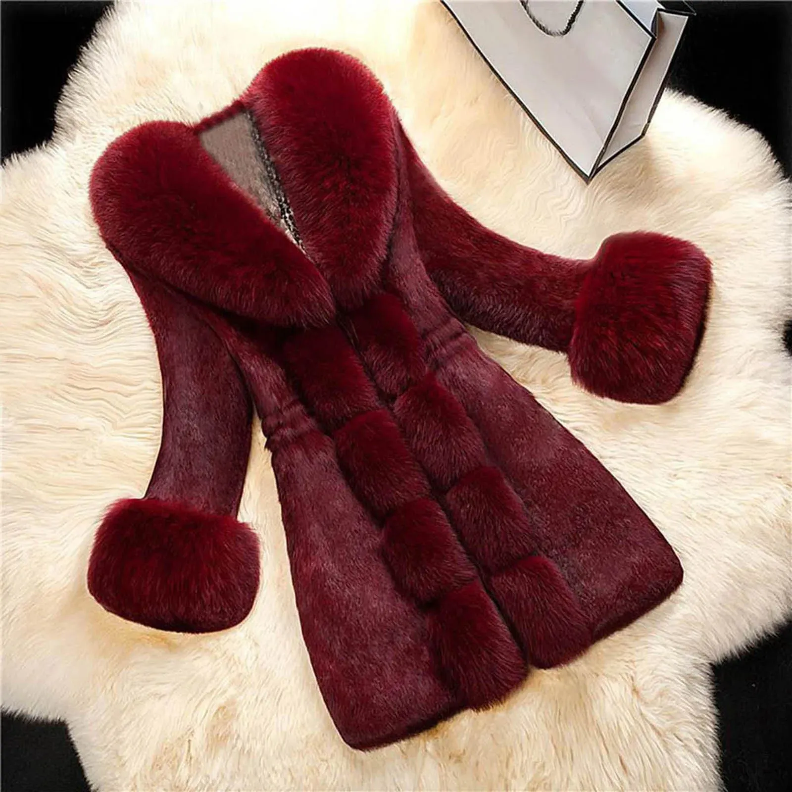 Trendy Plush Solid Faux Fur Winter Coat