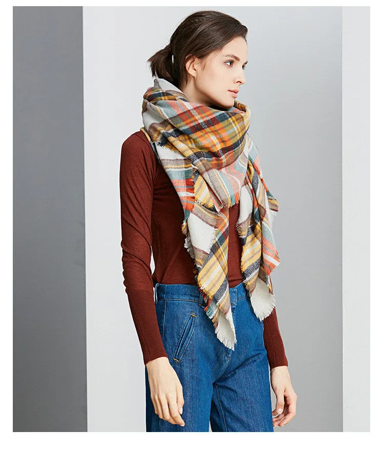 Winter Plaid Acrylic Warm Scarf