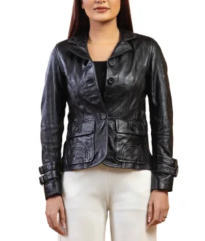 Woman Damen Real Leather Blazer Coat Black Jacket Soft Lambskin